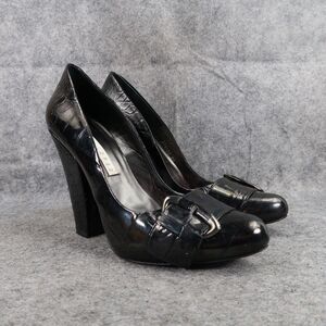 Pura Lopez Shoes Womens 40 Pumps Leather Fashion Block Heel Formal Classic Black